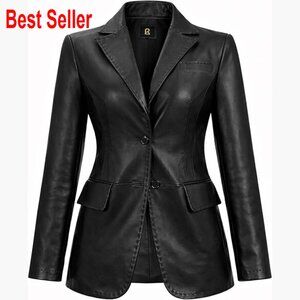 Genuine Leather Blazer Coat Tailored Jacket Women's Outerwear
